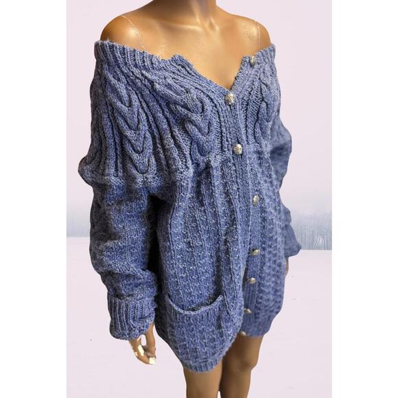 Vintage handmade light blue long cardigan size size M-L - Picture 2 of 5